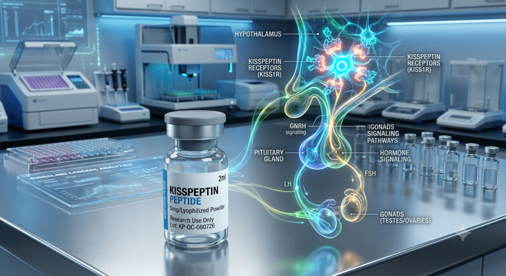 Kisspeptin research peptide vial for neuroendocrine and HPG axis studies