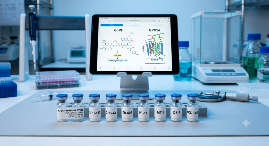 Collection of high-purity research peptides including Kisspeptin at Vitale Peptide